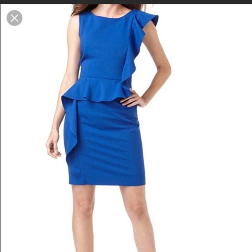 Calvin Klein Ruffle Sheath professional casual sexy 
Veteran USA  Dress Blue 8